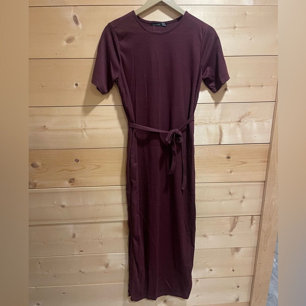 Boohoo TALL SIDE SPLIT BELTED RIB T-SHIRT DRESS US Sz 8